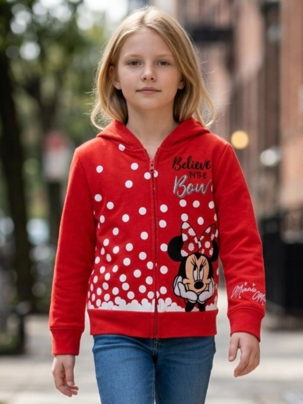 Disney‎ Minnie Mouse Red Zip Front long sleeve Hoodie Girls Sz XXS